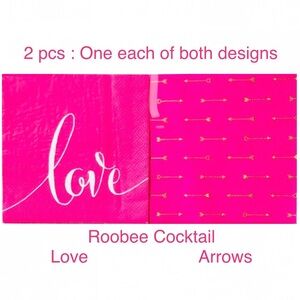 Two (2) INDIVIDUAL Hot Pink and Gold Cocktail Napkins - Love and Arrows Design